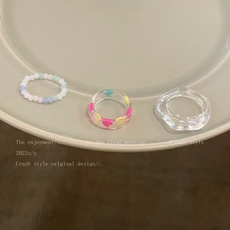 Bộ 3 nhẫn IF YOU nhựa hình trái tim phong cách cổ điển Hàn Quốc thời trang cho nữ