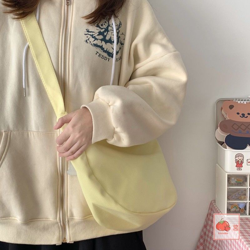 Túi Đeo Chéo Vải Canvas Màu Trơn Phong Cách Nhật Bản Thời Trang Mùa Hè Mới Cho Nữ