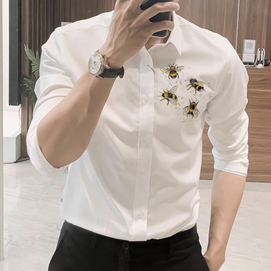 ÁO SƠ MI CẶP, ÁO SƠ MI ĐÔI NAM NỮ TAY DÀI TRẮNG ĐEN IN THÊU BÀN TAY THÊU TRÁI TIM HÀN QUỐC KATE LỤA MÁT KHONG NHAN | BigBuy360 - bigbuy360.vn