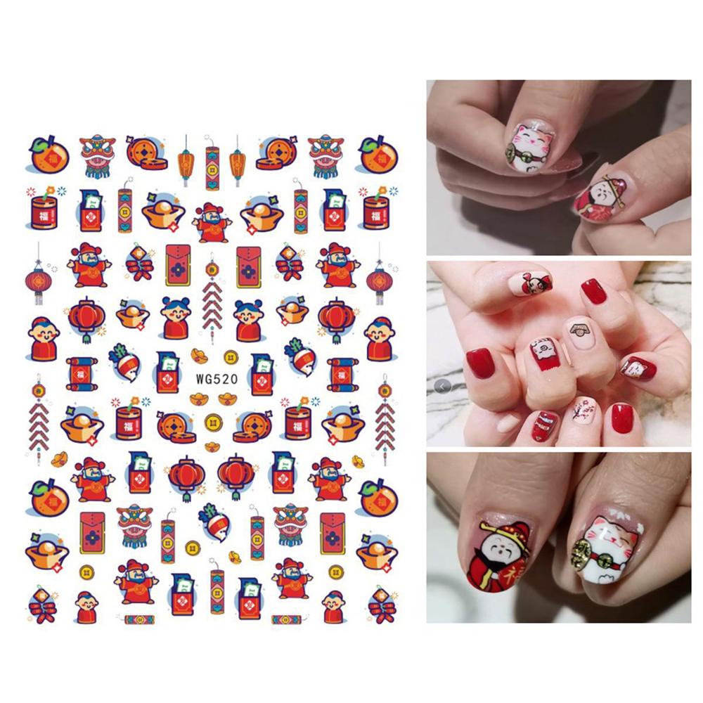 OCEANMAP Miếng Dán Trang Trí Móng Tay Họa Tiết Mèo May Mắn Mừng Năm Mới 2021