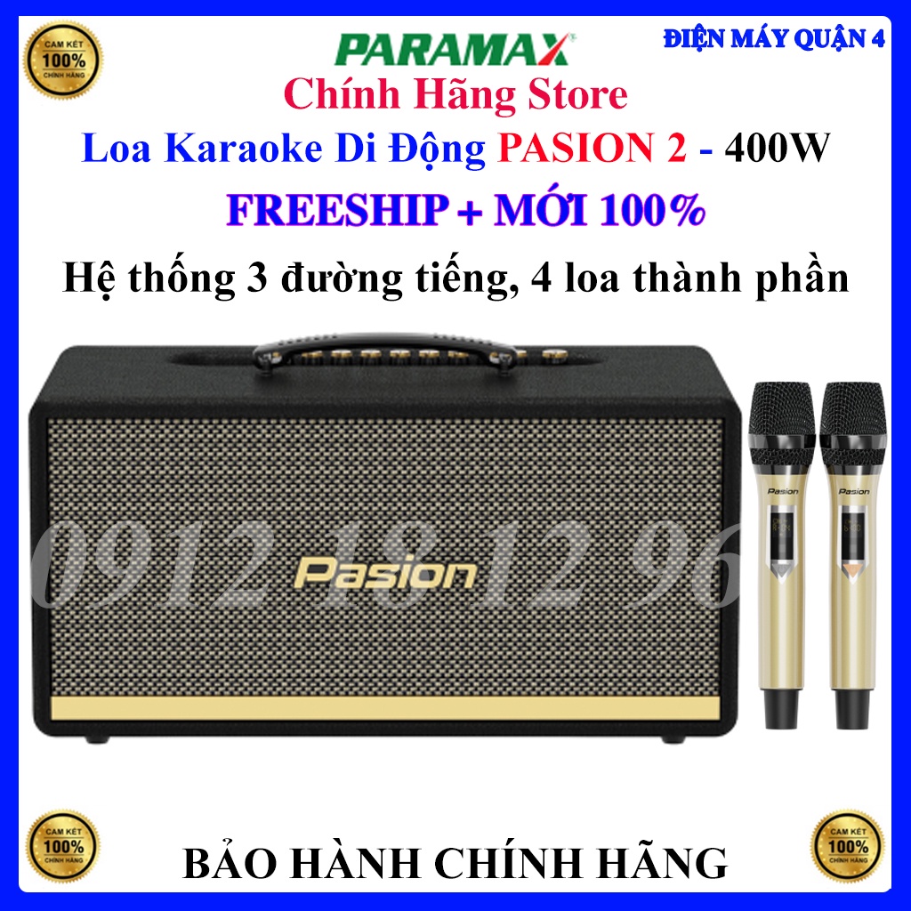 Loa Karaoke Di Động PARAMAX PASION 2, Kèm 2 micro cao cấp ,Hàng chính hãng