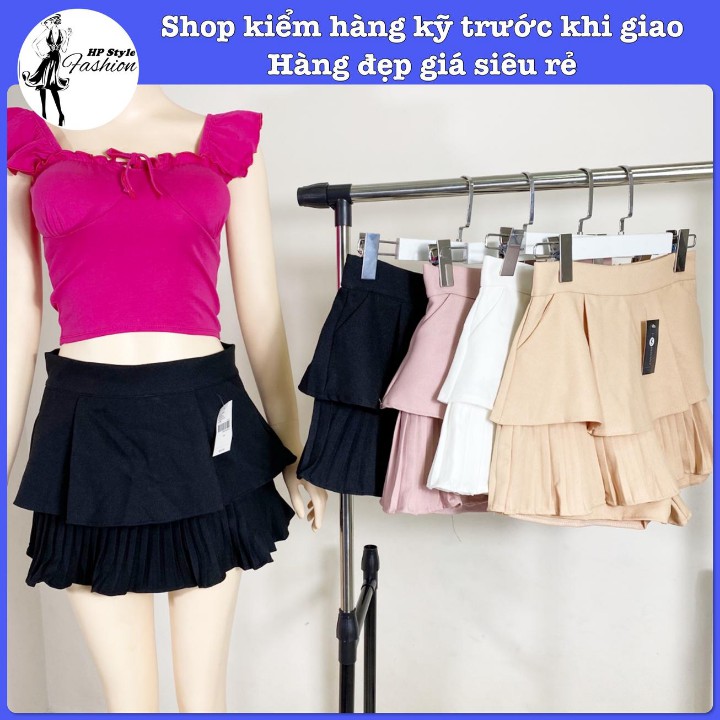 Chân Váy Xếp Ly Hai Tầng Chữ A Dáng Ngắn Vải Tuyết Mưa Siêu Xinh
