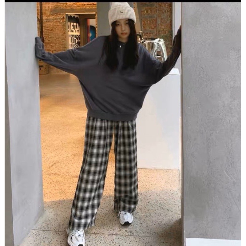 SET ÁO SWEATER XANH QUẦN CARO