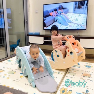 [BAO GIÁ SHOPEE] Cầu trượt 3in1 Cá Heo, biến hình bập bênh và cột bóng rổ 9BABY