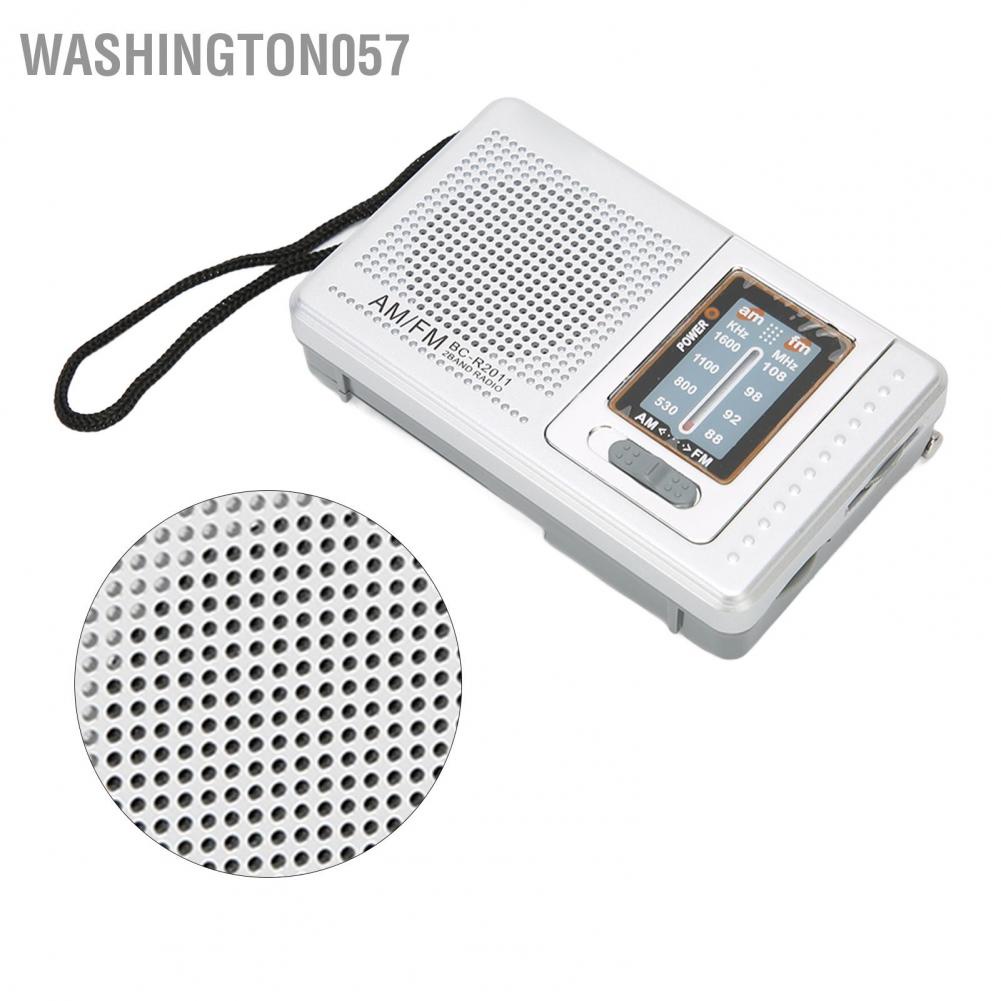 Washington057 AM FM Radio Battery Operated Built in Speaker Portable Pocket for Outdoor Travel Silver Grey