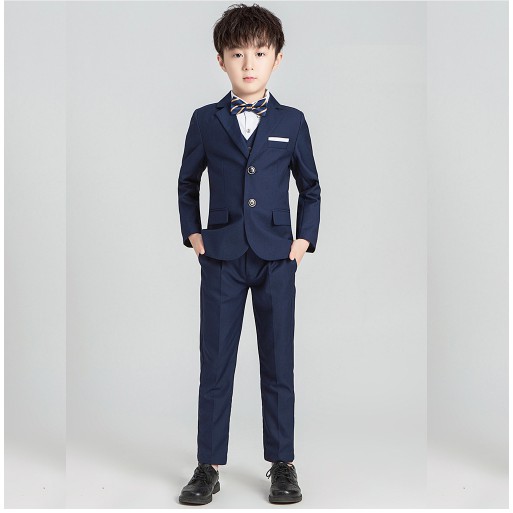Bộ ghile vest bé trai xanh TQB044 gồm3 chi tiết (Áo ghile + áo vest + quần tây) tặng kèm nơ dành cho bé từ 5 6 7 8 9 10t