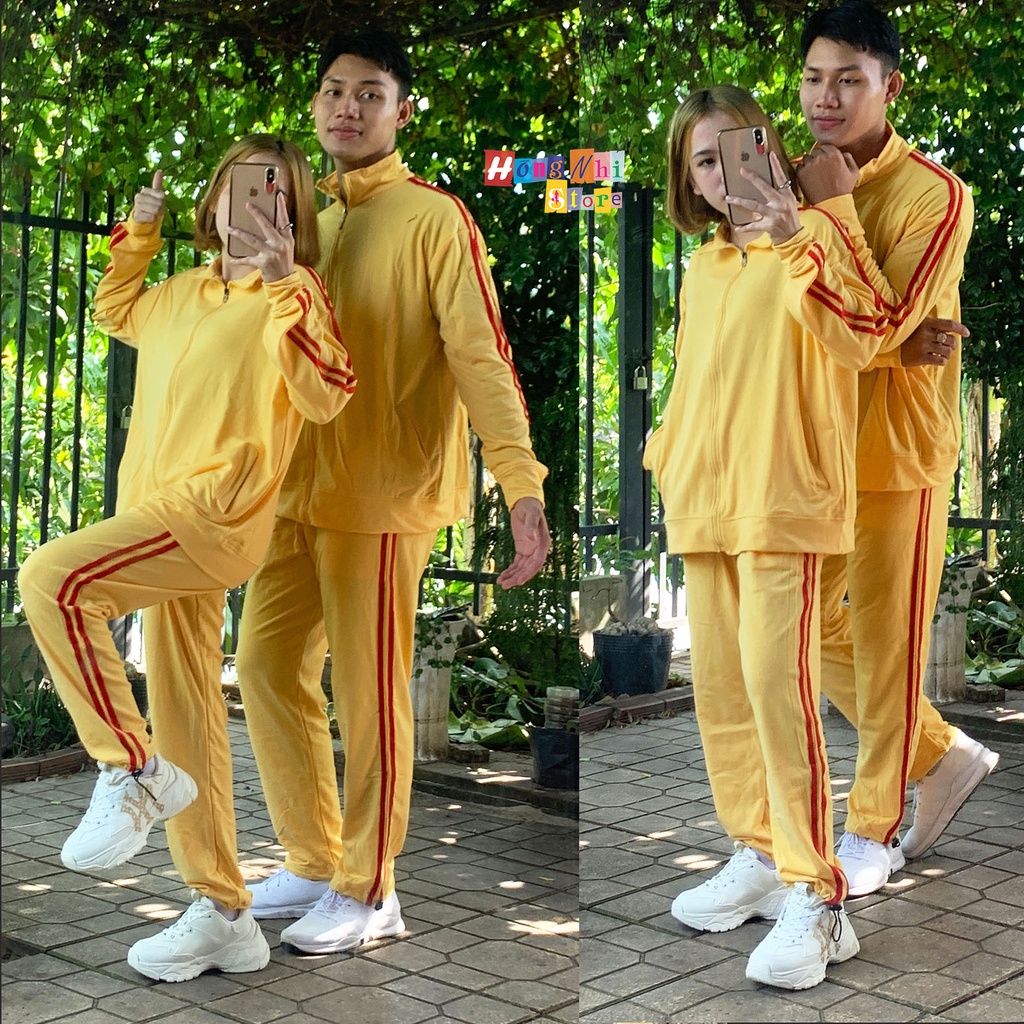 Set Bộ Thể Thao Oversize Ulzzang Unisex Áo Khoác Tay Dài Quần Jogger Dài Màu Vàng Cao Cấp - MM