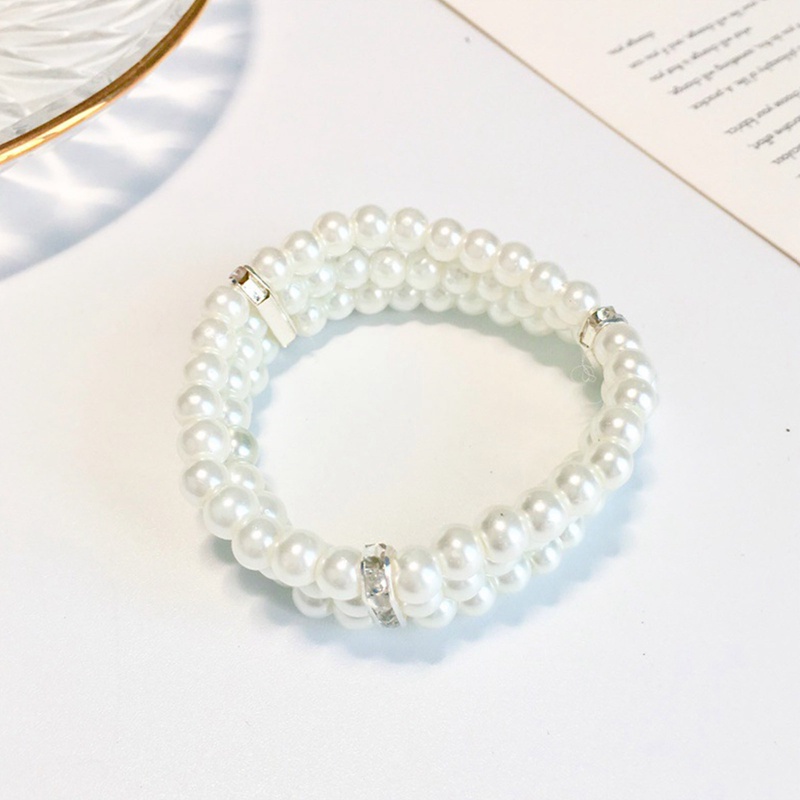 Fancy Vòng Tay Ba Lớp Đính Đá Ngọc Trai Co Giãn Thanh Lịch Có Thể Điều Chỉnh Phiên Bản Hàn Quốc Làm Quà Tặng