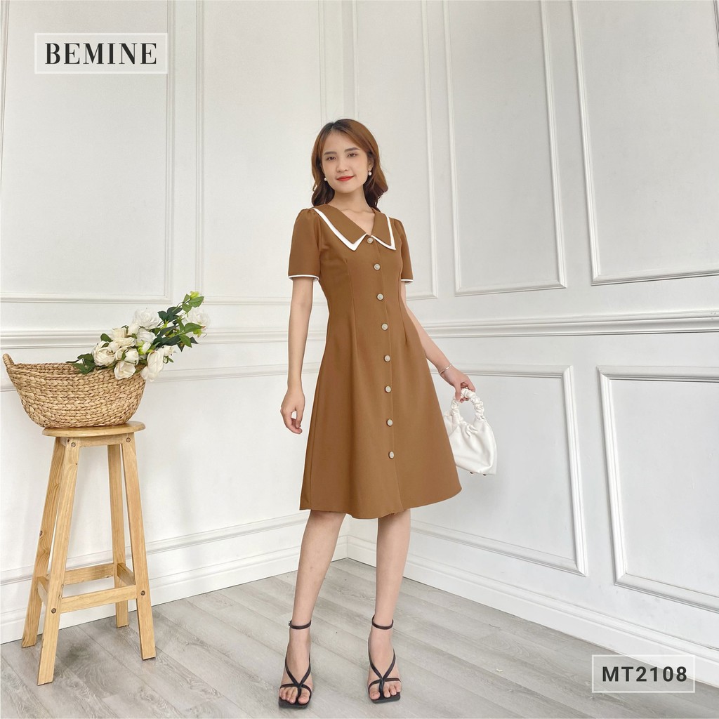 Đầm dáng suông nữ cổ phối đính nút dọc công sở BEMINE MT2108DA | BigBuy360 - bigbuy360.vn