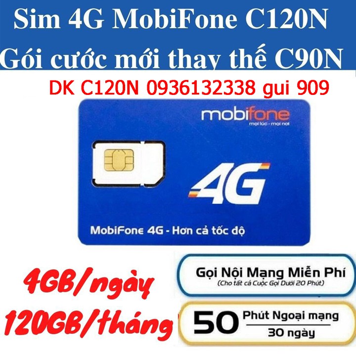 SIM 10 SỐ 4G MOBIFONE dùng gói C120N có 120GB/tháng, nghe gọi miễn phí không giới hạn