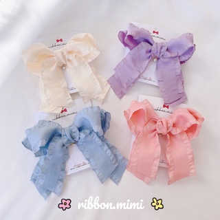 [ Hàng Thiết Kế ] Kẹp Tóc Nơ 2 Tầng đính đá pha lê Handmade Vải Cao Cấp Ribbon.mimi Bunny cột / kẹp