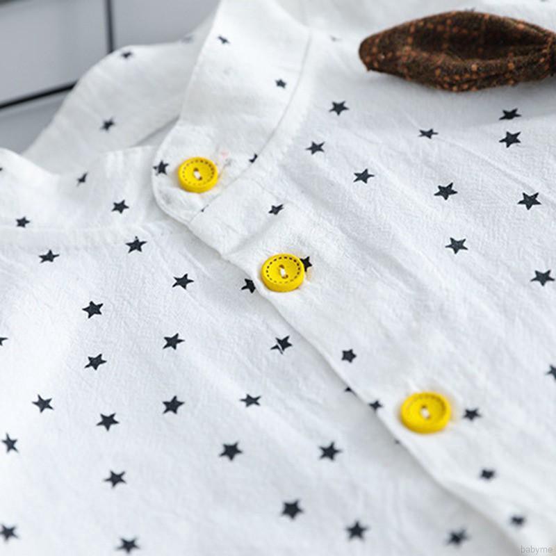 Set áo sơ mi tay dài họa tiết ngôi sao + quần yếm dài kẻ ô thời trang cho bé trai