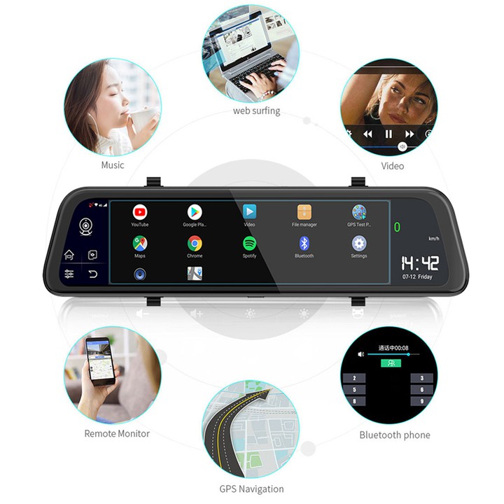 Camera hành trình gương ô tô cao cấp thương hiệu Phisung Z68, 4G, Wifi, 12 inch - Hàng Nhập Khẩu Chính Hãng