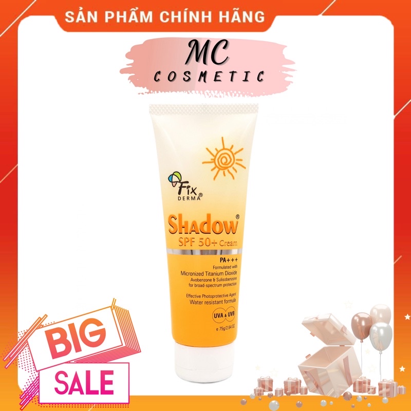 Kem Chống Nắng Fixderma SPF50+ (75g) - Kem Chống Nắng Shadow Cho Da Mặt Và Toàn Thân