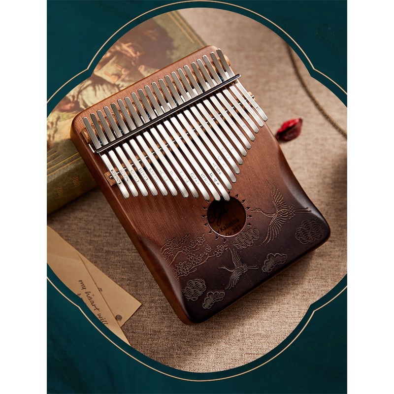 [có sẵn] Đàn kalimba 17 phím Hạc nâu gỗ mun đủ phụ kiện Túi đeo, búa chỉnh âm, stick màu stick nốt, khăn lau đàn