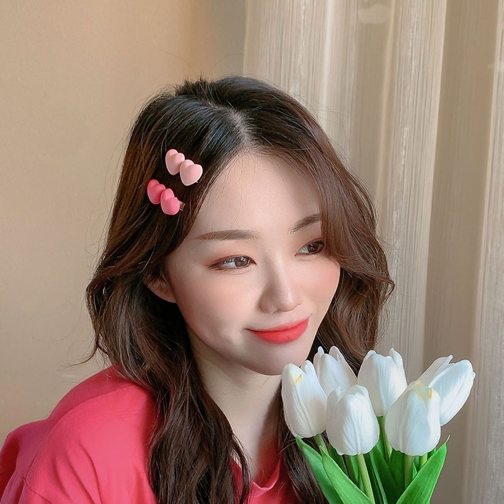 1 Cặp Kẹp Tóc Hình Hoa / Trái Tim / Trái Tim Bằng Nhựa Resin Kiểu Hàn Quốc Ngọt Ngào Cho Bạn Gái