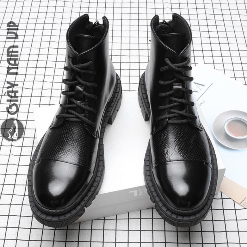 Giày Bốt Nam Cổ Cao Hàn Quốc Da Bò GIAYNAMVIP Giày Nam Cổ Cao Đen Khóa Kéo GNK157 MSa
