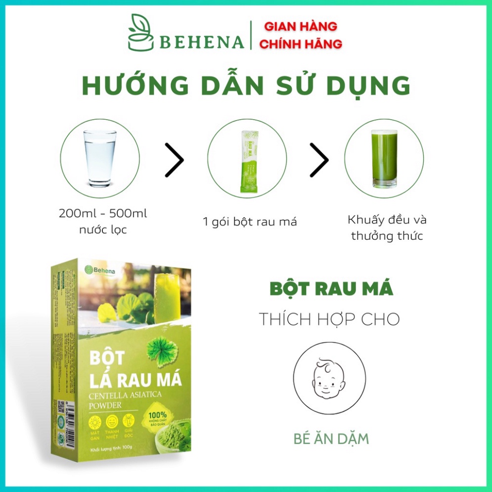 Bột Rau Má Nguyên Chất Behena 50g Giải Nhiệt - Hạ Sốt - Mát Gan, Giải Độc, Tăng Cường Trí Nhớ, Thị Lực