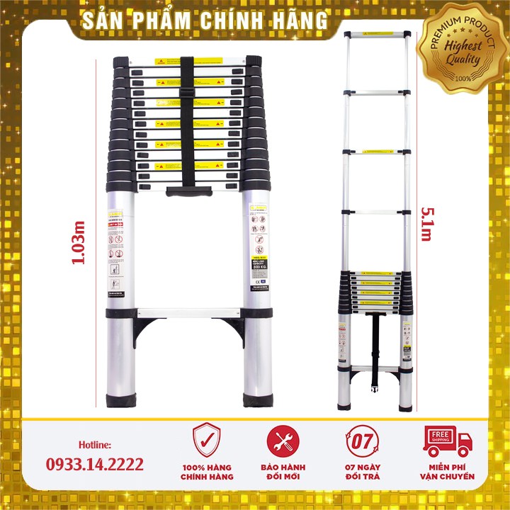 Thang nhôm rút gọn Sumika SK510 (Cao 5.1m, rút gọn 1.03m, tải trọng 300kg)