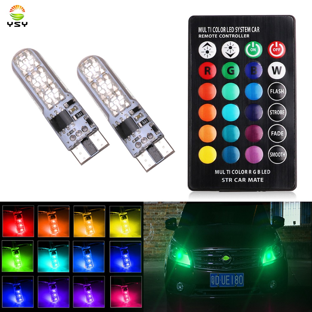 Đèn LED 1 ô tô T10 W5W Bóng đèn LED Nhiều màu RGB 194 168 501 Đèn led nhấp nháy Đèn đọc với điều khiển từ xa