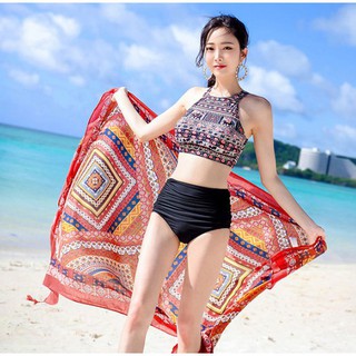 CÓ SẴN bikini đồ bơi nữ thổ cẩm áo yếm có gọng đệm eo cao