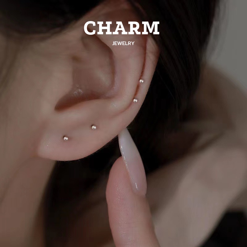 Khuyên Tai Bi Tròn Nhỏ  Đeo Giữ Lỗ Bạc 999 Charm A5
