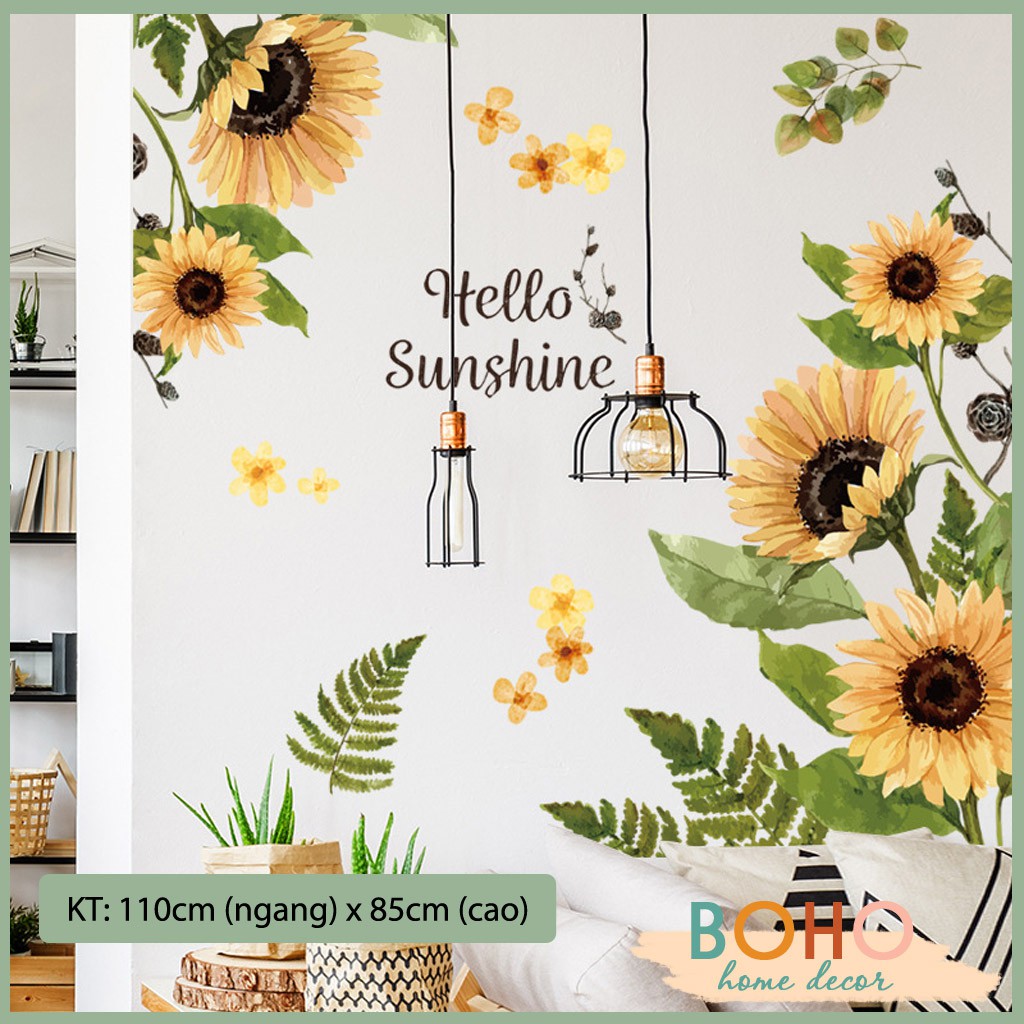 Decal dán tường cao cấp, tranh dán tường nhiều mẫu, độc, đẹp mẫu Hoa hướng dương BH36