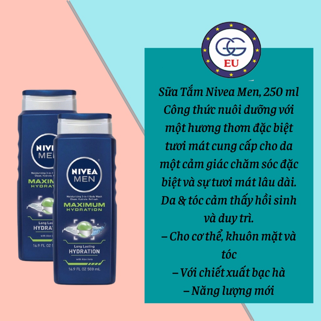 Sữa tắm Nivea men, cấp ẩm chăm sóc cơ thể, Nội địa Đức, GGEU