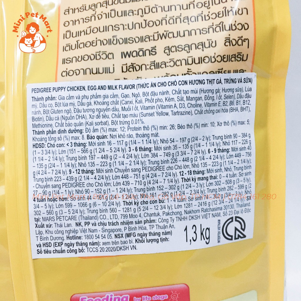 Thức ăn hạt nhân sữa cho chó con PEDIGREE 1,3kg