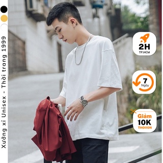 Áo thun nam nữ form rộng tay lỡ trơn mịn trắng đen vàng áo thun nam tay lỡ áo thun Unisex bền đẹp ( cam kết như hình )