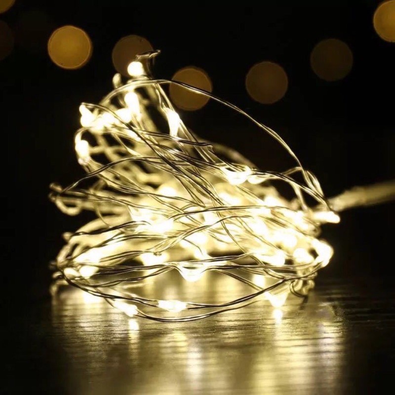 Đèn led dây fairy light đom đóm 3 chế độ nháy có sẵn pin dài 1m và 2m và 3m