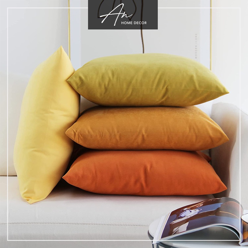 Vỏ bao gối tựa tông vàng cam gối sofa vuông văn phòng (Chỉ gồm vỏ gối vuông không kèm ruột)
