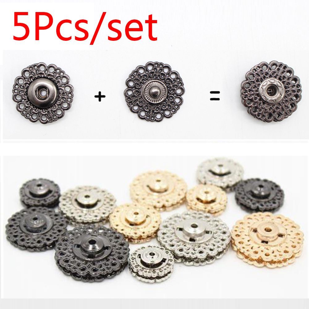 Set 5 nút khóa tròn ẩn màu nối bằng kim loại hình hoa nhiều màu trang trí áo len nylon/áo sweater/áo gió DIY HARRIETT