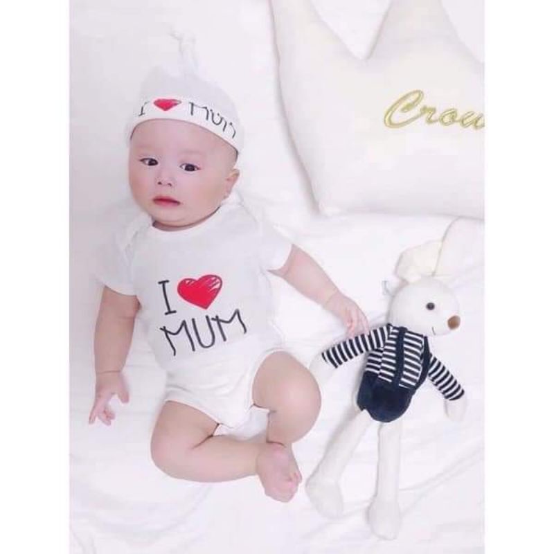 Body Mùa Hè DAD MUM Vải Thun Lạnh Chất Mềm Mát Tặng Kèm Mũ Cho Bé 3-8Kg