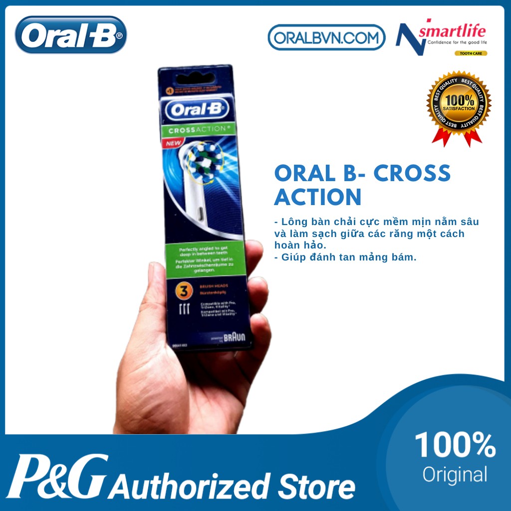 [Mã FMCGFSS giảm 8% đơn 250K] Đầu bàn chải điện Oral B thay thế CROSS ACTION giúp đánh tan mảng bám