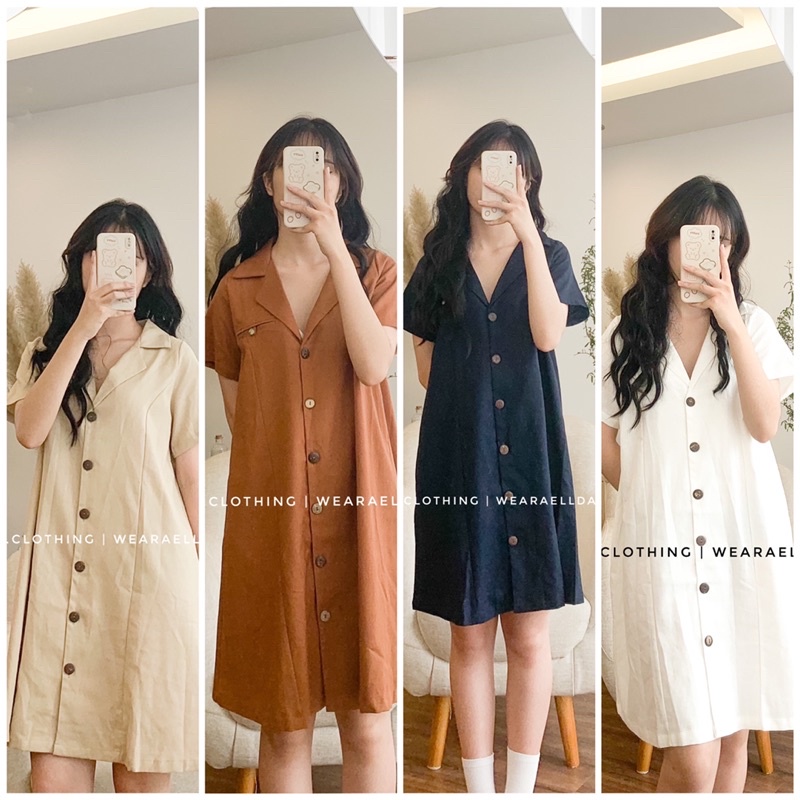 Váy sơ mi cổ vest chất đũi dáng suông by WEARALLDAY