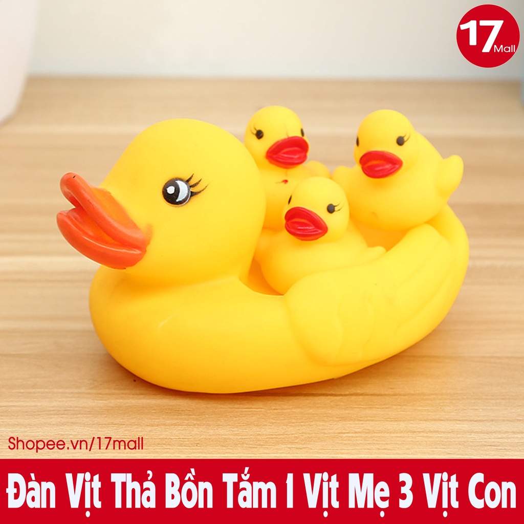 Đàn vịt thả bồn tắm 1 vịt mẹ & 3 vịt con cỡ to bóp kêu chíp chip cùng bé vui tắm 🛒17Mall