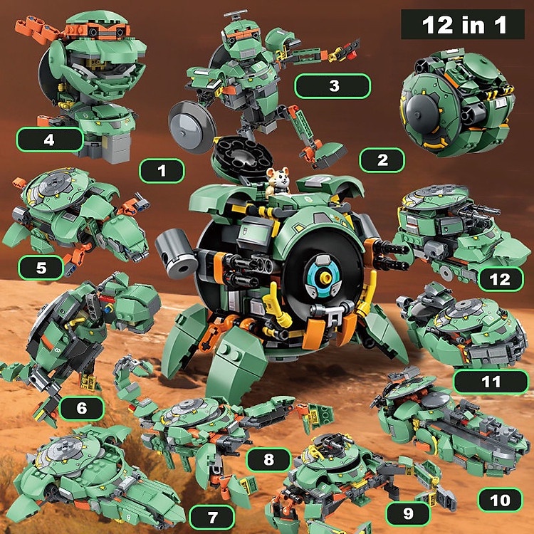 Đồ Chơi Lắp Ráp Xếp Hình Mô Hình Robot Chuột Máy Overwatch Wrecking Ball Mech 12in1 Với 200+ Mảnh Ghép