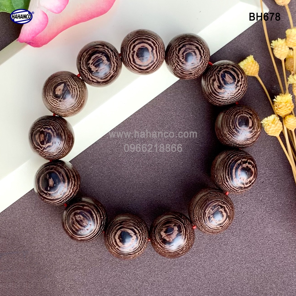 Vòng tay gỗ Mun Đuôi Công vân gỗ siêu đẹp  may mắn, tài lộc -