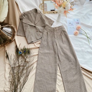 Set dạ cổ vest + quần ống rộng