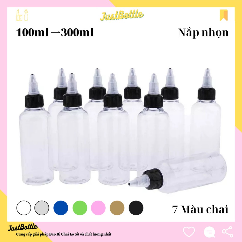 CHAI NHỰA PET nắp nhọn cao cấp - VỎ LỌ CHIẾT MỸ PHẨM  mực phun xăm 30ml 50ml 100ml TRONG NÂU TRẮNG XANH HỒNG