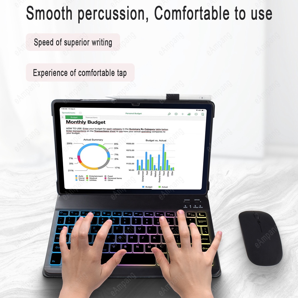 Bao Da Máy Tính Bảng PU Tích Hợp Bàn Phím Và Bàn Phím Màu Cầu Vồng Cho Samsung Galaxy Tab A8 10.5 2021 SM-X200 SM-X205 Ốp