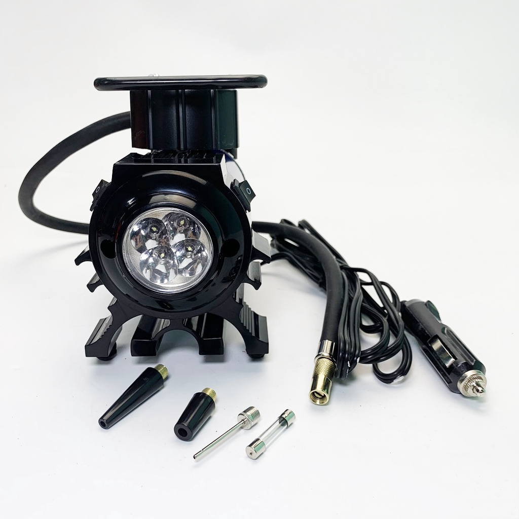 Máy bơm lốp ô tô-xe máy 12V- Máy bơm mini chuyên dụng công xuất cao 120W- kết hợp đèn pin cứu hộ giúp sử dụng an toàn