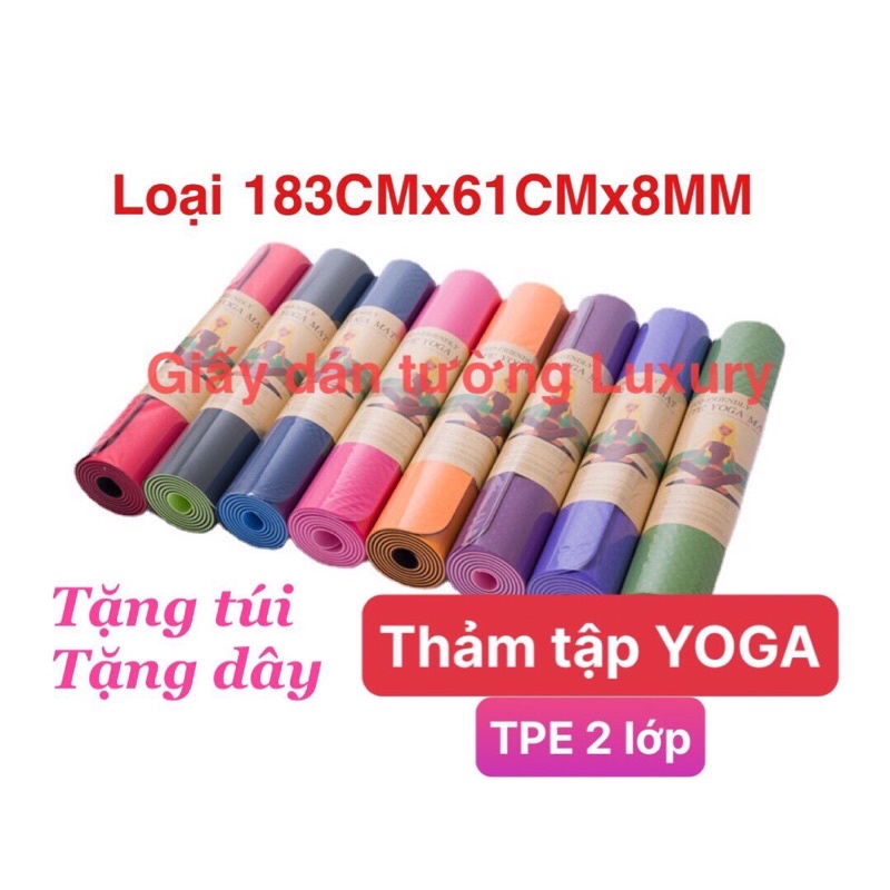 Thảm tập YOGA TPE 2 lớp 8MM ,Tặng túi đựng và dây buộc tập GYM giá rẻ thản tập yoga cao cấp