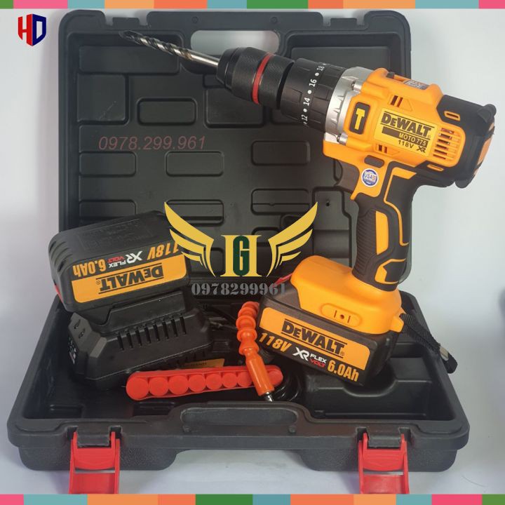 Máy Khoan Pin DE.WALT 118V ĐỘNG CƠ 775, 100% DÂY ĐỒNG, 3 CHỨC NĂNG - Có Búa, Lõi Đồng, Pin Khủng 10 Cell+Kèm Phụ Kiện