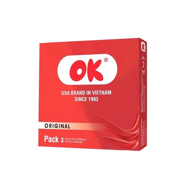 Bao cao su OK, bao cao su siêu mỏng mùi hương dâu tây, bạc hà, chocolate, không mùi, hộp 3 bcs