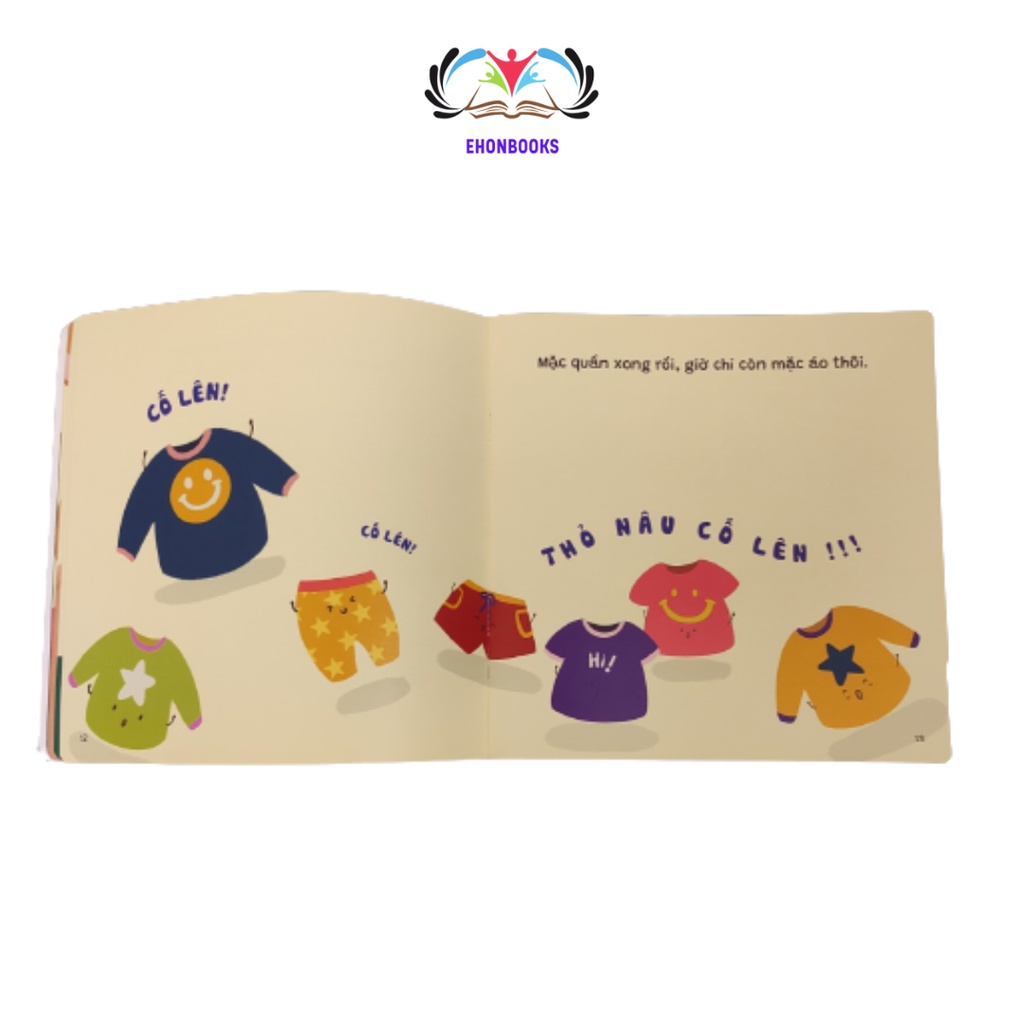 Sách Ehon cho bé 1 tuổi - Ehon kỹ năng sống cùng mặc quần áo nào wabooks