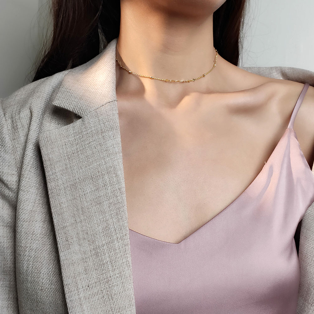 MXBEAUTY Brithday Gift Clavicle Chain Elegant Fine Jewelry Choker Necklace|Color Sequins|Color Alloy Short Zircon Peach Heart