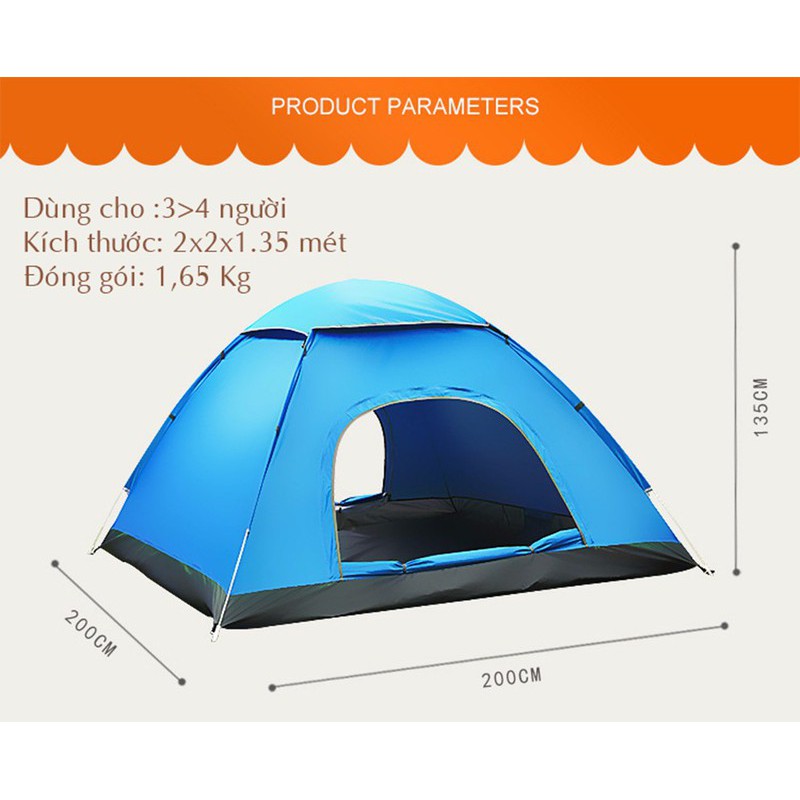 Lều cắm trại du lịch 4-6 người 2mx2m- Lều du lịch tự bung cỡ lớn