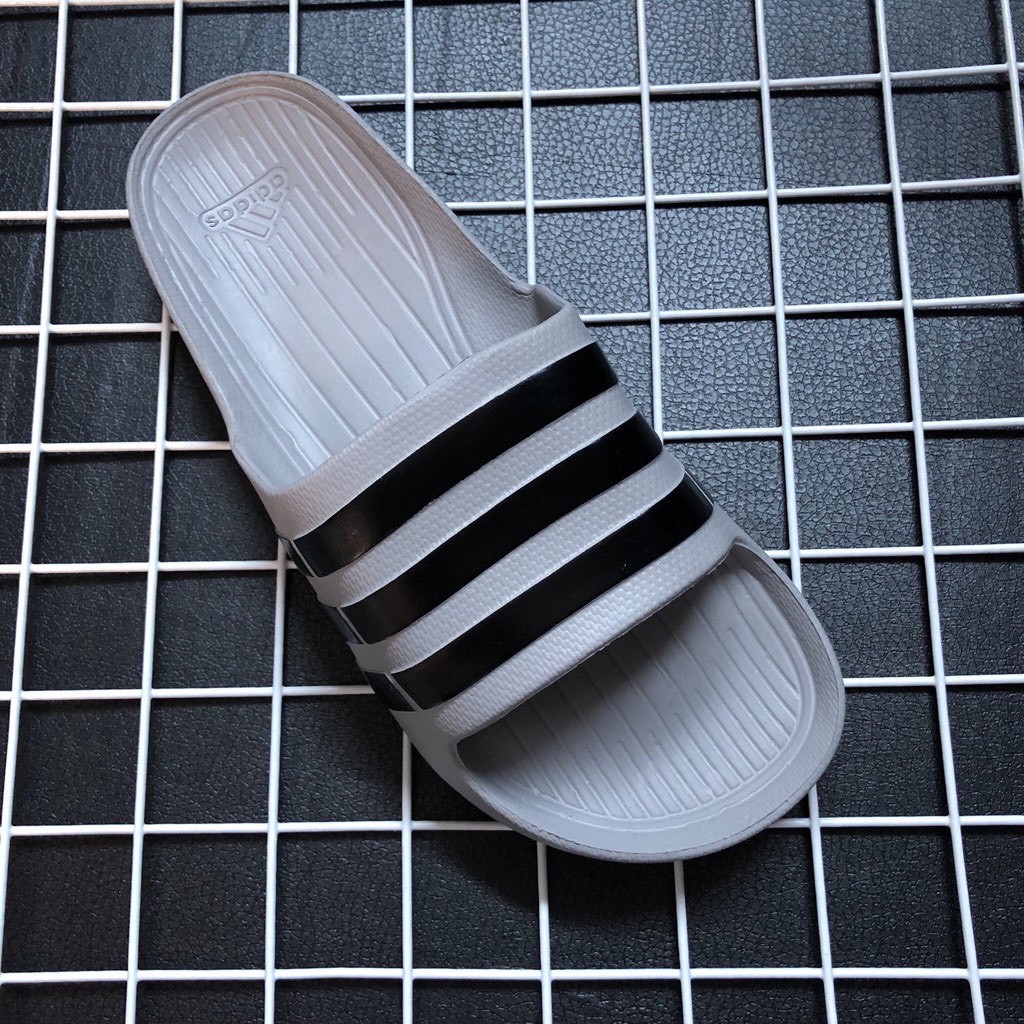 Dép Nam Đúc ADIDAS DURAMO - 3 Sọc Quai Ngang Đế Xám Trắng Hàng VNXK Hàng Xuất Xin Loại 1 ( Hình Thật )